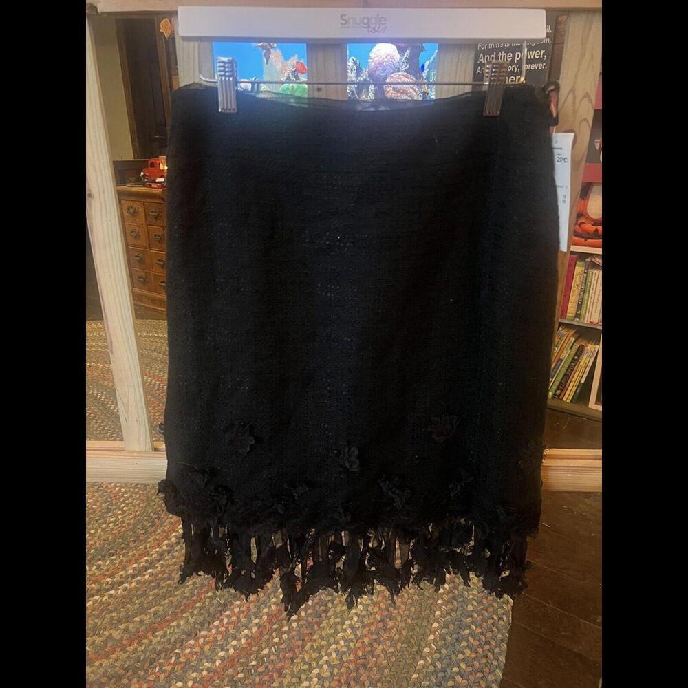 Albert Nipon Skirt Black W/ Lace Detail Fringed Front&  @ The‎ Top NWT 90’s Vtg
